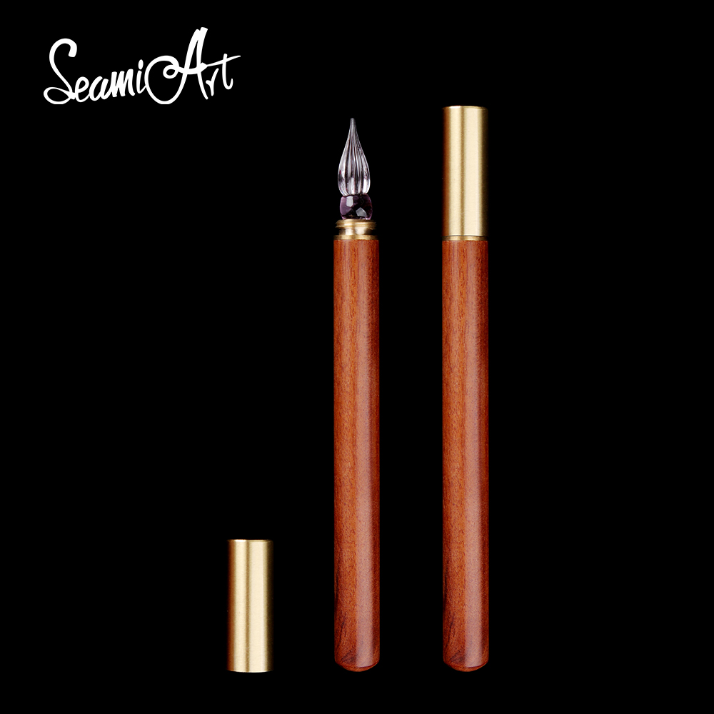 Writing Tools - SeamiArt 1pc 木製ハンドルガラスディップペン書道学生用文具ギフト万年筆文具用品