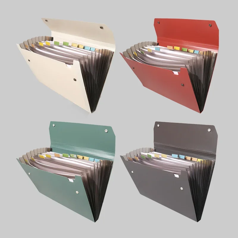 Expandable Accordion File Folder 13 Pockets - 13ポケット A4サイズ対応、拡張可能なファイルオーガナイザー。スナップボタンで開閉できるアコーディオン式の書類フォルダー。オフィス、学校、家庭での使用に便利な携帯用収納ケース。