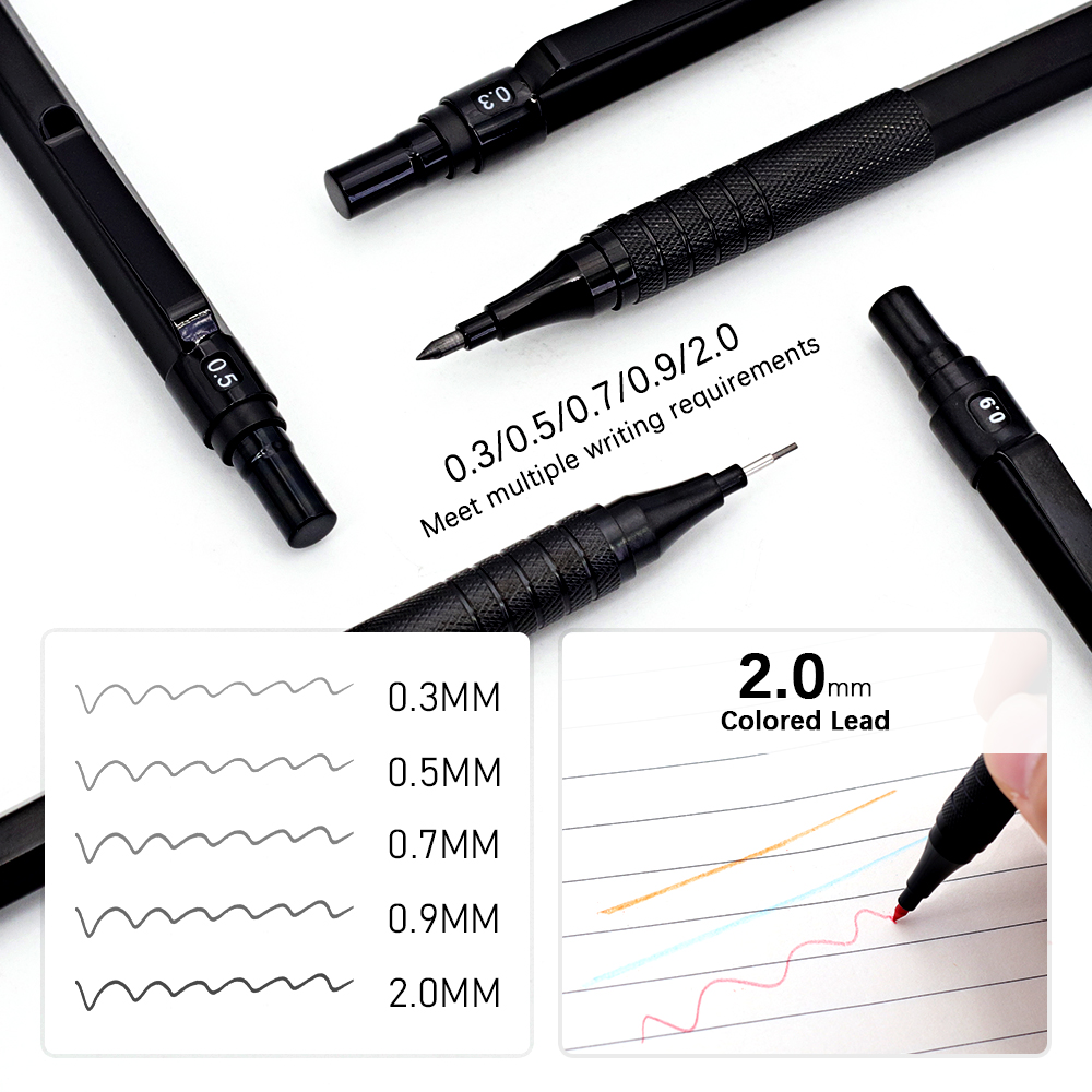 黒色の低重心メタルメカニカルペンシルセット 0.3-2.0m - Writing Tools のレビューと価格