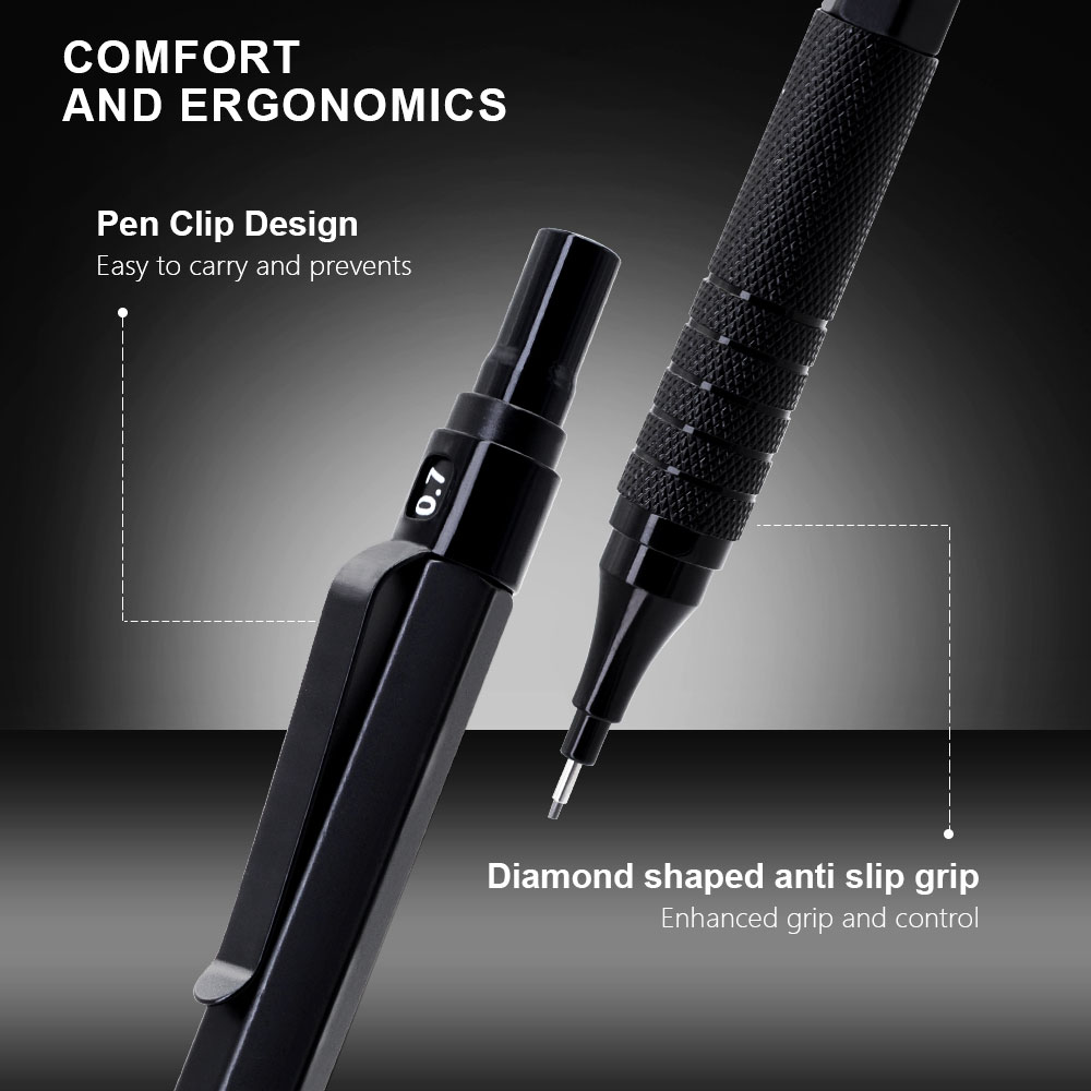 黒色の低重心メタルメカニカルペンシルセット 0.3-2.0m - Writing Tools のレビューと価格