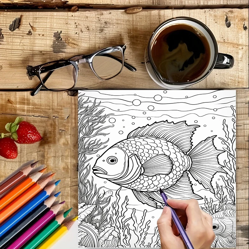 大人向けの夏の水中塗り絵ブック、かわいい海洋画帳、ストレス解 - School Supplies のレビューと価格