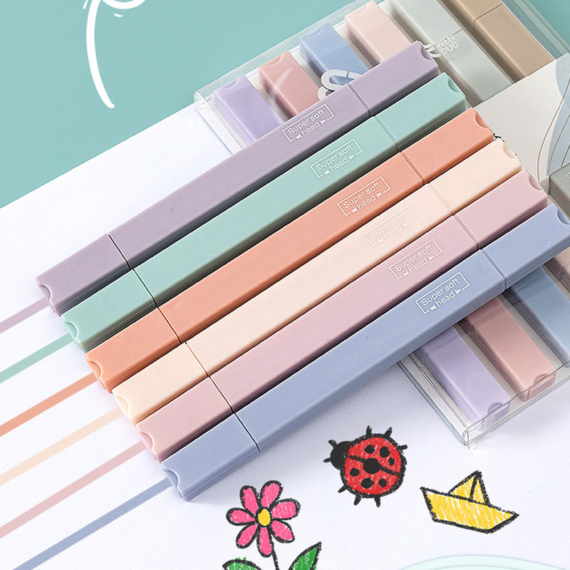 6 個両面蛍光ペンセットかわいい色のマンガマーカーパステル文 - Pastel Highlighter Set Double Ended のレビューと価格